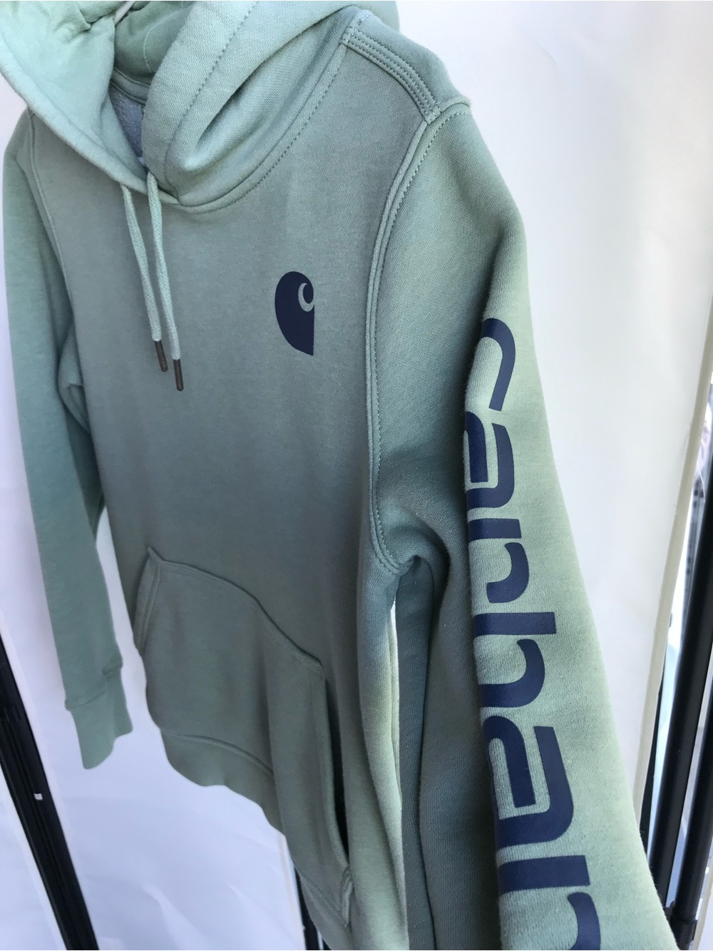Carhartt Sage Green Crewneck Hoodie with Navy Logo